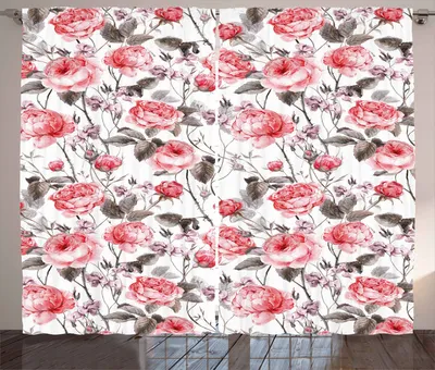 Produktbild von ABAKUHAUS Rose Rustikaler Gardine, Klassisches Blumen-Aquarell, Schlafzimmer Kräuselband Vorhang mit Schlaufen und Haken, 280 x 260 cm, Taupe Korallenrot