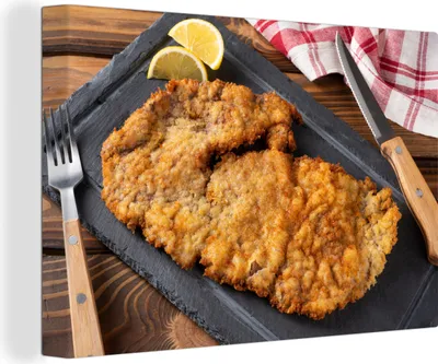 Produktbild von OneMillionCanvasses® - Leinwandbilder - 140x90 cm, Schnitzel auf einem Teller mit Besteck, Wandbilder Kunstdruck Wanddekoration