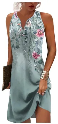 Imagen del producto de Vestido bohemio de verano - Vestido playero informal - Sin mangas - Mini vestido - Estampado étnico - Poliéster ligero