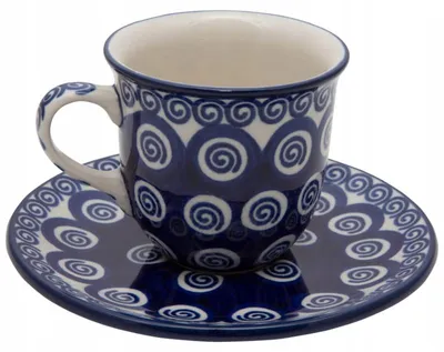 Produktbild von Bolesławiec Tasse 180 ml mit Untertasse, handgefertigt