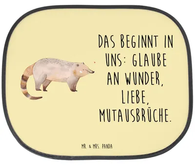 Produktbild von Mr. & Mrs. Panda Sonnenblende Auto Nasenbär - Gelb Pastell - Geschenk, Nasenbären, Scheibenschutz, Autoscheiben Sonnenschutz, Bär, hitzeschutz, Lustige Sprüche, Rüsselbär