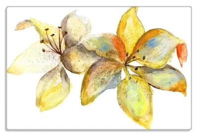 Produktbild von Wallario Frühstücksbrettchen aus Glas 20 x 30 cm mit rutschfesten Füßen, Motiv Aquarell von gelben Lilien