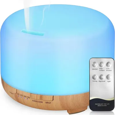 Produktbild von Aroma Diffuser, Ultraschall Luftbefeuchter Fernbedienung Vernebler Raumbefeuchter Elektrisch Duftlampe Öle Diffusor mit 7 wechselnden Farben, 500ml