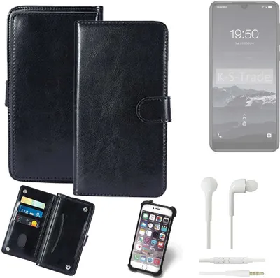 Produktbild von K-S-Trade 360° Hülle kompatibel mit Qilive Q3 inkl. Headphones schwarz Kunstleder Case BookCase WalletCase Kunstlederederhülle Handyhülle,