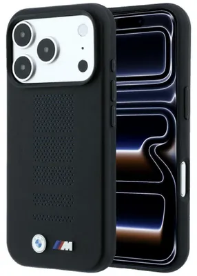 Produktbild von Handyhülle für iPhone 18 Pro / 17 Pro, BMW M Blue Perfo Metal Logo mit MagSafe, Schwarz
