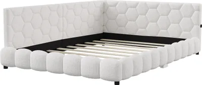 Zdjęcie produktu dla Łóżko tapicerowane dwuosobowe 140 x 200 cm z portem USB do ładowania i oświetleniem LED dla nastolatków dorosłych Biały