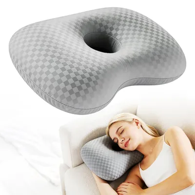 Immagine prodotto di Cuscino ortopedico per chi dorme su un lato, con foro per alleviare il dolore all'orecchio, colore grigio