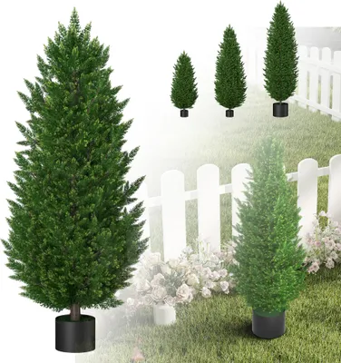 Image de LZQ Plantes artificielles Cyprès en pot 120 cm Lot de 2 - Plantes artificielles, résistantes aux UV, persistantes, faciles à entretenir