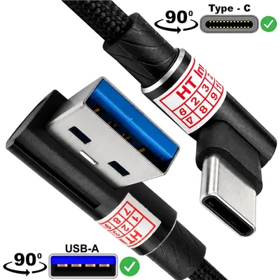 Produktbild von 3.2 Gen1 USB-A auf USB-C 90° Winkelkabel Ladekabel Nylon Schwarz für Huawei P20, P30, P40, P50, P60, nova 11, 11 SE, Mate 60, 70