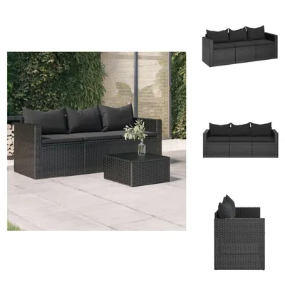 Produktbild von vidaXL 3-Sitzer-Gartensofa mit Kissen Schwarz Poly Rattan -  Gartensofas