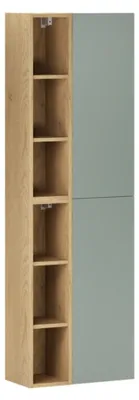Image de Meubles de rangement modulables OSTER 50cm – meubles suspendus vert sauge 1 porte et 6 niches visibles aspect chêne clair