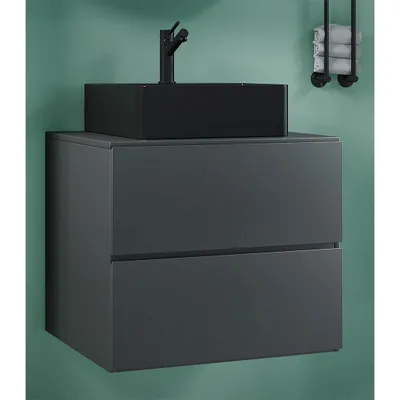 Produktbild von VCM 2-tlg. Waschplatz Waschtisch | schwarzes Waschbecken Unterschrank Breite 60 cm |  Badmöbel Set mit Schubladen | Lendas S BL