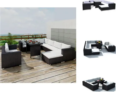 Produktbild von vidaXL 10-tlg. Garten-Lounge-Set mit Auflagen Poly Rattan Schwarz - Gartenmöbel-Sets