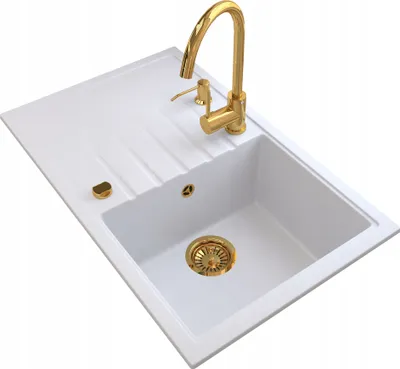 Obrázek produktu pro Granitan | Granitový dřez ERIS - zlatý - s kuchyňskou baterií a automatickým sifonem - elegantní řešení