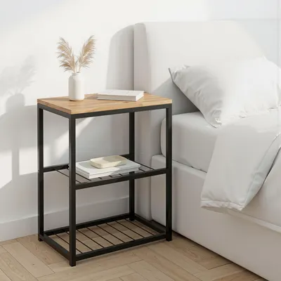 Produktbild von Beistelltisch mit 2 Metallgitter-Ablagen | Stabiles Metallgestell | 44x29x63cm | 5 Farbvarianten | Sofatisch Nachttisch Wohnzimmer