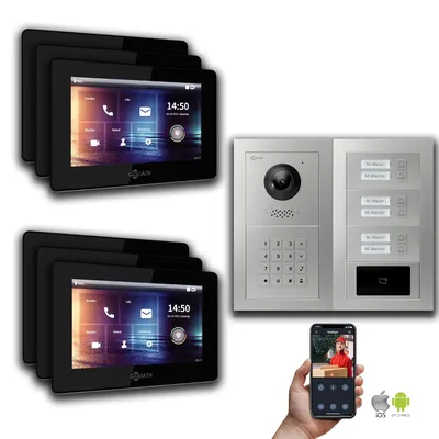 Produktbild von Goliath IP Video Türsprechanlage: 7-Zoll 6 Familienhaus, RFID, Zahlencode, Silber : 7 Zoll Schwarz : Unterputzdose Monitor Farbe: 7 Zoll Schwarz Montage: Unterputzdose