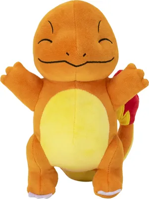 A plush toy of the Pokemon character Charmander is shown from the front against a white background.