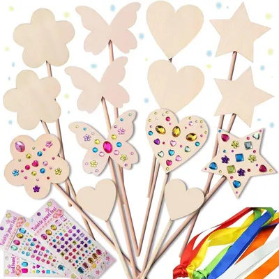 Immagine prodotto di Kit per creare bacchette magiche, 14 pezzi in legno, con nastri e adesivi, per bambini dai 3 ai 10 anni
