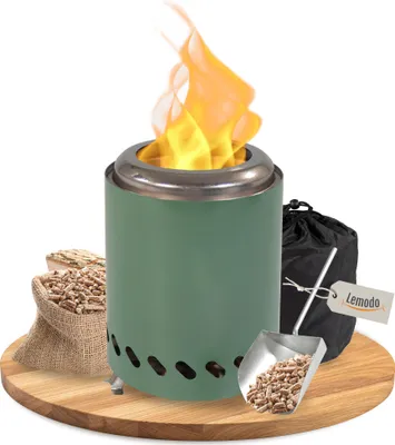 Produktbild von Tischkamin grün für Holzpellets, rauchfreies Tischfeuer, Feuerstelle