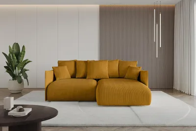 Produktbild von ALTDECOR Ecksofa mit Schlaffunktion und Bettkasten ONESK-L  216x177x72 cm  Senfgelb - Corner Sofa Eckcouch Couch L-Form  angeordnet Schlafcouch Ausziehbar Wohnlandschaft