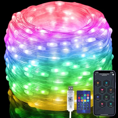 Immagine prodotto di Luci decorative a LED, 20 metri [con controllo tramite app e telecomando], 200 LED, luci a stringa multicolore, cambio colore sincronizzato con la musica/voce