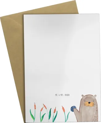 Produktbild von Mr. & Mrs. Panda Grußkarte Otter Stein - Weiß - Geschenk, einladungskarten, osterkarten, hochzeitskarten, Pflanzen, Grußkarten, Grüßen, weihnachtskarten, Munter, Seeotter