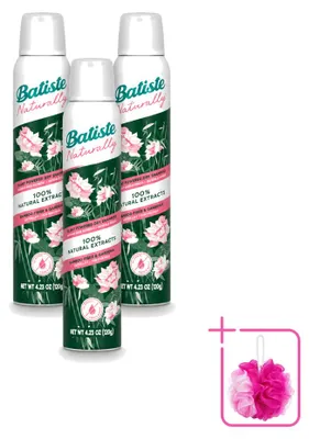 Obrázek produktu pro 3 x Šampon pro suché vlasy Batiste Naturally s bambusovými vlákny a gardenií, 200 ml - výhodná sada - 3 kusy