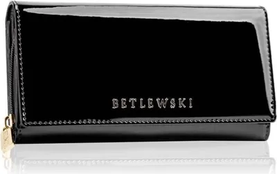 Zdjęcie produktu dla PORTFEL DAMSKI SKÓRZANY Betlewski czarny lakierowany duży RFID na prezent