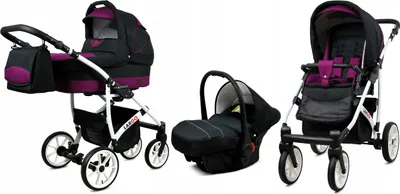 Produktbild von BabyLux® Largo | 3in1 Kinderwagen Set | Black Purple | Kombikinderwagen | Kinderwagenset | Buggy