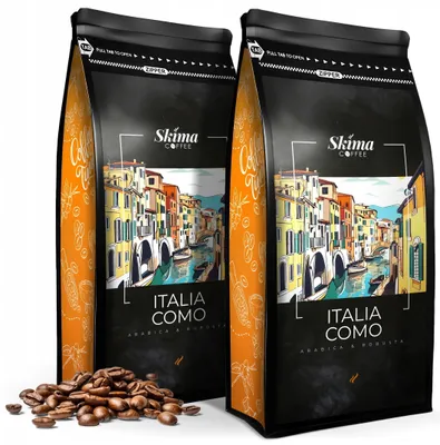 Zdjęcie produktu dla Kawa ziarnista 1kg x2 ITALIA COMO BLEND Świeża do ekspresu + GRATIS
