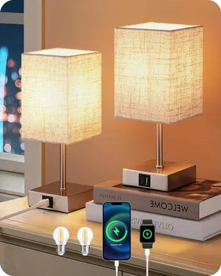 Obrázek produktu pro Moderní dotyková stmívatelná stolní lampa, béžová, sada 2 ks