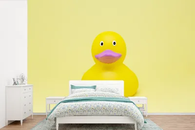 Produktbild von MuchoWow® Fototapete für Wohnzimmer oder Schlafzimmer Wandtapete Vinyl Motivtapete Gummi-Ente - Gelb - Rosa - 390x260 cm - Papiertapete