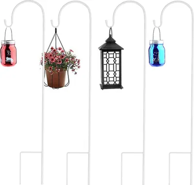 Produktbild von WISFOR 8 Stück Schäferhaken Gartenstab Gartenstecker, Laternenstab mit Haken, 90 cm Windlichtstab Dekostab Lichterstab für Hochzeitsdeko, Vogelfutter, Weihnachtsbeleuchtung, Laternen, Solarleuchten