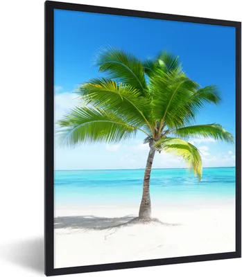 Produktbild von MuchoWow® Gerahmtes Poster Palme - Strand - Meer - Sommer 60x80 cm - Poster mit Schwarzem Bilderrahmen Wandposter Rahmen Foto Bilder - Premium - Wanddeko Wohnzimmer