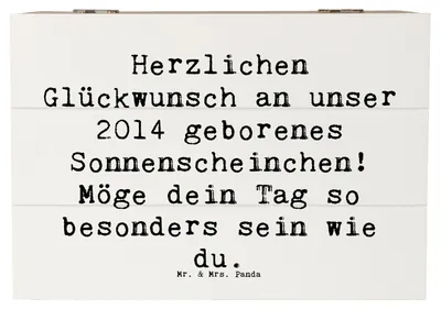 Produktbild von Mr. & Mrs. Panda Schatulle Spruch 2014 Geburtstag Sonnenschein 22 x 15 cm - Weiß - Geschenk, Box, besonderer Tag, Holztruhe, schmuckkiste, Holzbox mit Deckel, Alter