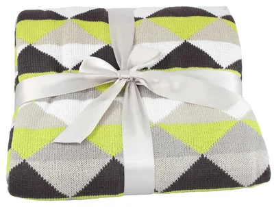 Produktbild von Kuscheldecke 130x160 cm – Weiche Strickdecke aus 100%.Polyacryl, Flauschige Wohndecke mit Rautenmuster, Plaid Sofa Decke, Überwurf, Geschenk mit Schleife, Grün/Grau