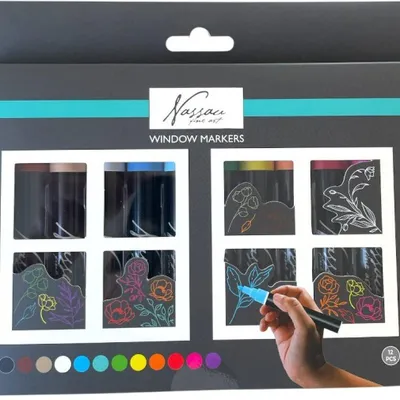 Productafbeelding van Nassau finnekunst - Set van 12 kleuren krijt en raamstiften Nassau