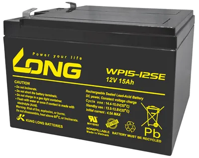 Zdjęcie produktu dla Kung Long WP15-12SE F2 Odporny na cykle akumulator ołowiowy, 12V, 15Ah z szybkozłączem 6,3mm