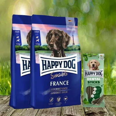 Produktbild von Happy Dog Sensible France 2 x 11 kg + Happy Dog Dental Sticks *geschenkt*