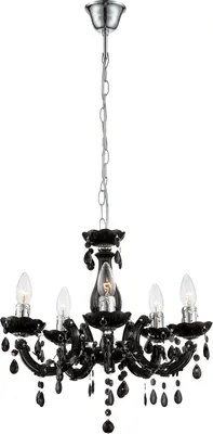 Produktbild von Globo Lighting Luster Metall verchromt, schwarz, Acrylkristalle, Kabel PVC grau, Höhe kürzbar, ø: 440mm, H: 1280mm, exkl. 5x E14 40W 230V