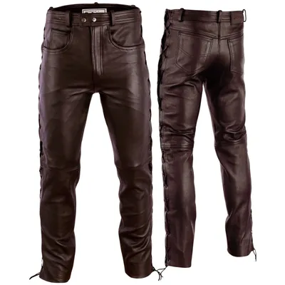 Produktbild von Lederhose lederjeans bikerjeans aus Büffelleder glasiert Dunkelbraun seitlich geschnürt, Größe:54/XL