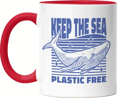 Produktbild von Keep The Sea Plastic Free Tasse Rot Strohhalm Plastik Wal Pottwal Blauwal Tierschutz Umwelt Meere
