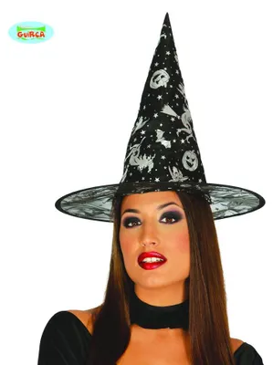 Immagine prodotto di Cappello da strega nero con motivo a ragnatela argentata