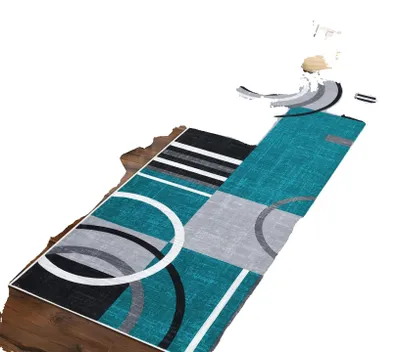Obrázek produktu pro Koberec do chodby, geometrický design, protiskluzová spodní strana, tyrkysová barva, rozměry 60 x 230 cm