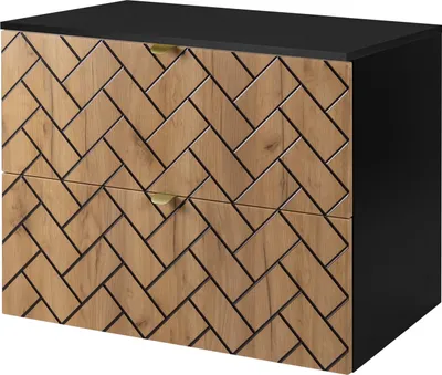 Produktbild von Badezimmerschrank, Eiche Craft mit goldener Griff / mit oberer Platte, 80 x 57 x 46 cm