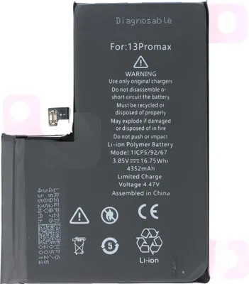 Produktbild von Akku passend für Apple iPhone 13 Pro Max, diagnostizierbar, Li-Polymer, 3,85V, 4352mAh, 16,75Wh, ohne Werkzeug