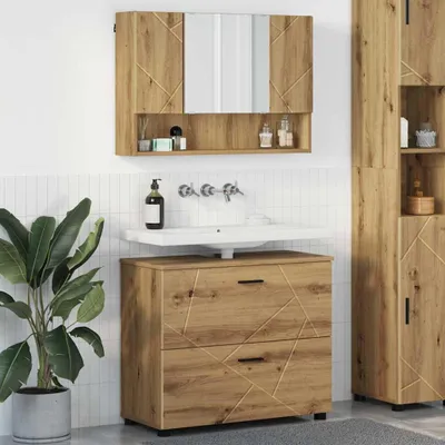 Immagine prodotto di Maison Exclusive - Set di mobili da bagno, 2 pezzi, legno effetto rovere artigianale, 76,5 x 35 x 64 cm