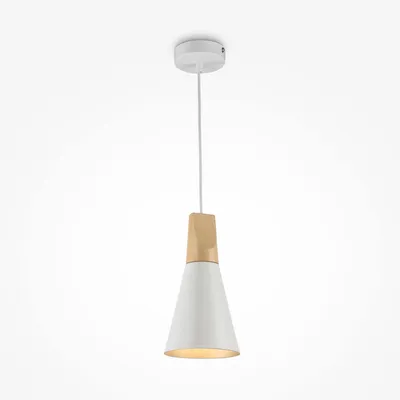 Produktbild von Hängelampe Metall rund D: 14 cm H: max. 142 cm Weiß Natur E27 Skandinavisch Hängeleuchte