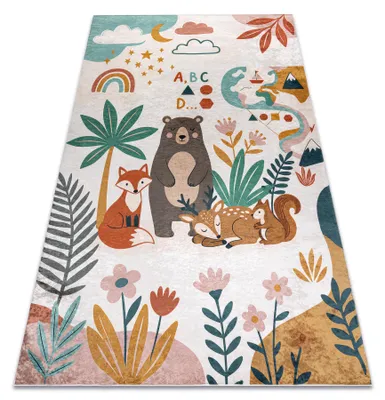 Produktbild von BAMBINO 61410 Waschteppich Tiere, Sterne, Wolken für Kinder Anti-Rutsch - creme / grün beige 120x170 cm