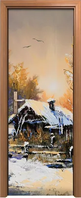Produktbild von Türposter 70x200 cm Türaufkleber Türtapete Türfolie Klebefolie Hütte im Wald Winter Landschaft